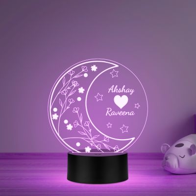 Personalized Couple Name Led Night Lamp with Automatic Color Changing Light Moon Theme Design Anniversary & Birthday Gifts for Couples